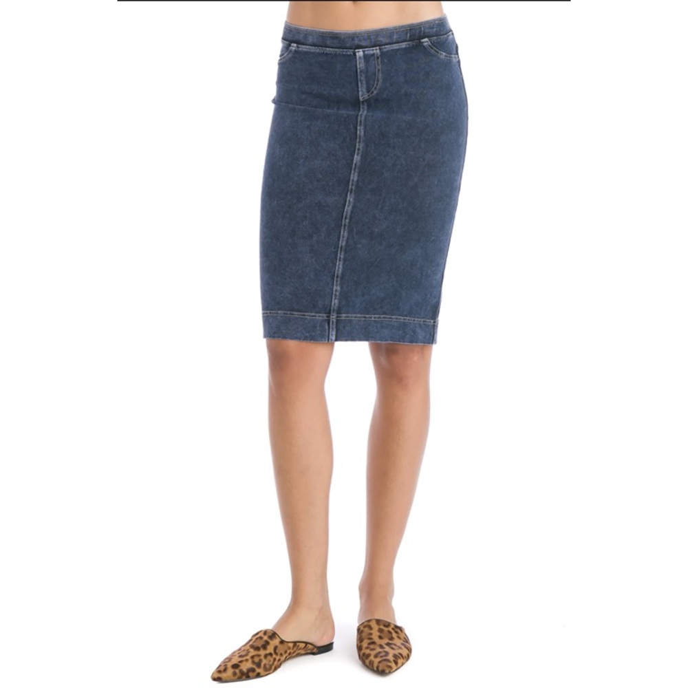 Hard Tail Forever Midi Denim Stretch Pencil Skirt With Back Pockets